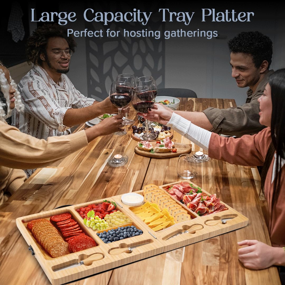 Storybook Living Charcuterie Board wood bamboo finish adds natural warmth to any table setting.