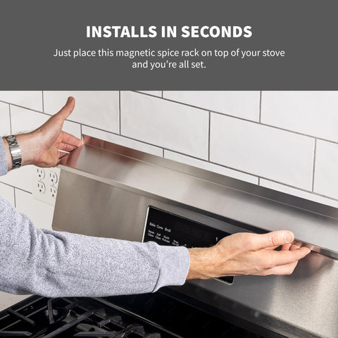 STOVE SHELF magnets securely hold the shelf while protecting your stove finish