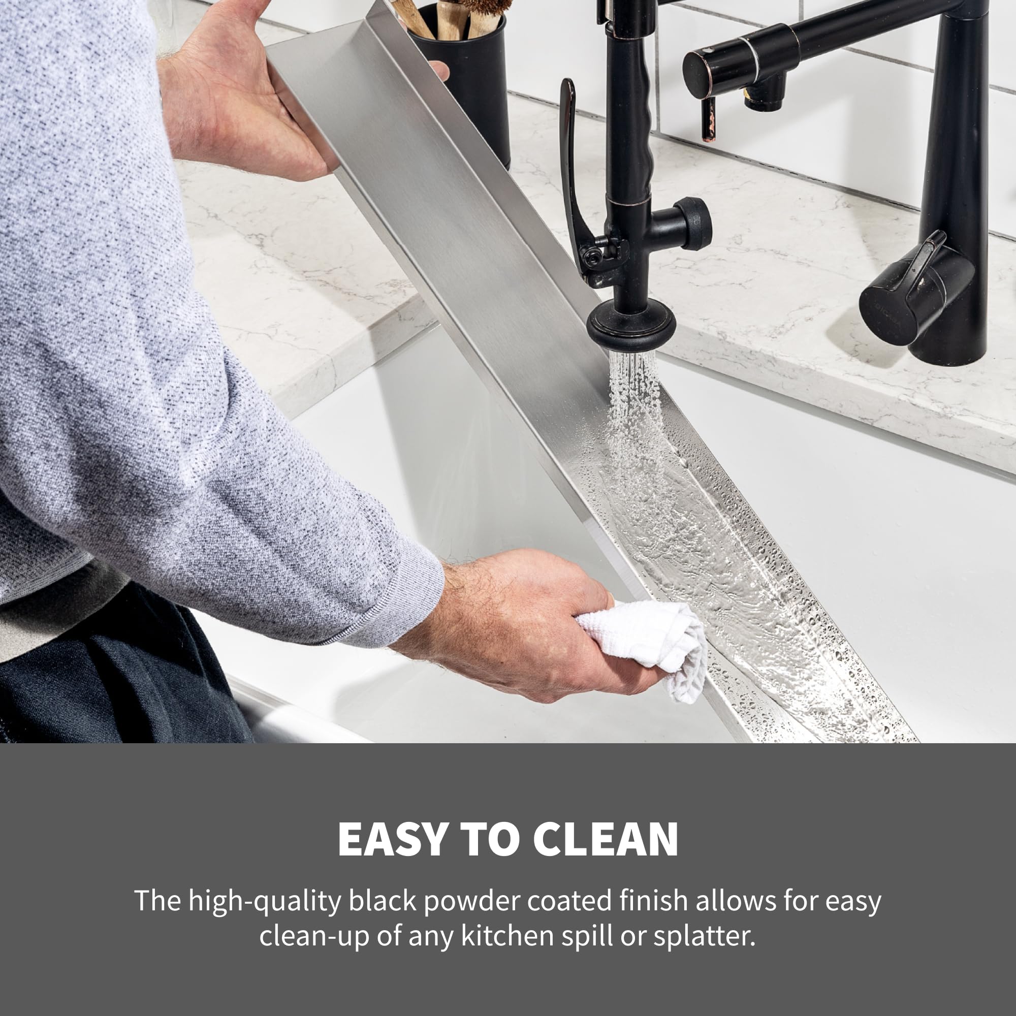 STOVE SHELF measures 30 inch by 3.5 by 1.5 inches