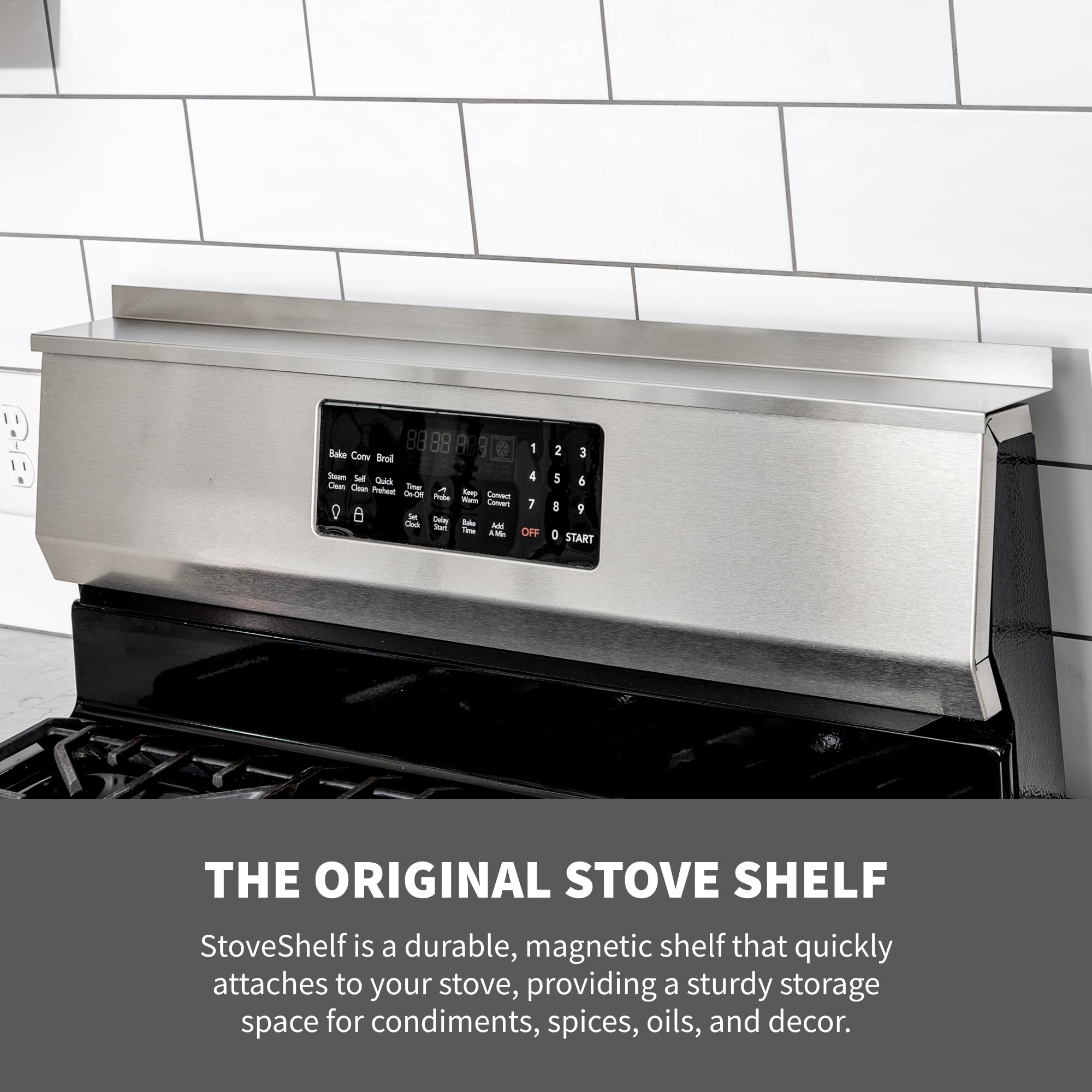STOVE SHELF zero installation design keeps counters clean and kitchen looking streamlined