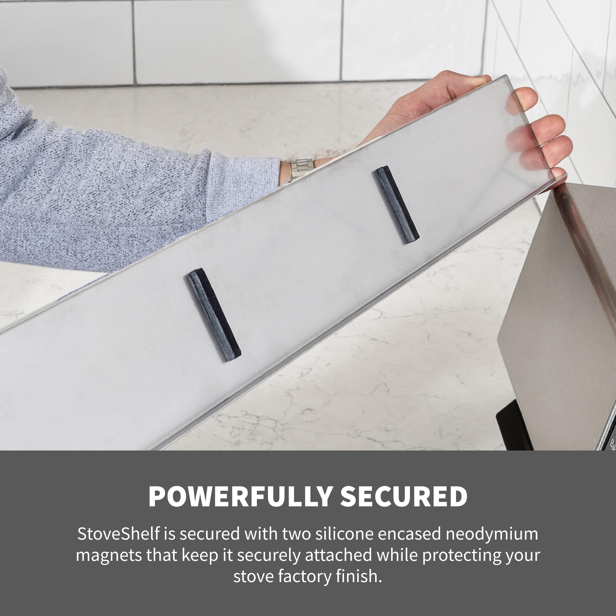 StoveShelf is US-made with durable stainless steel.