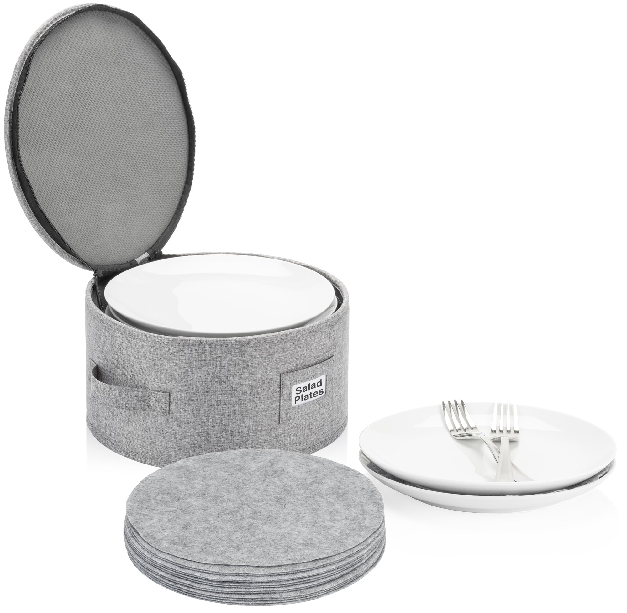 STOZU china storage case for salad plates with hard shell protection and padded interior.