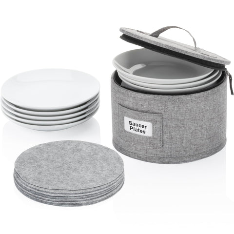 STOZU china storage container with 12 plates neatly organized for safe stacking.