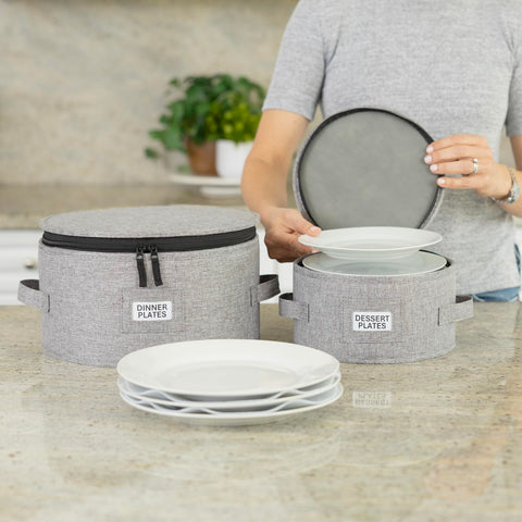 STOZU stackable dinnerware storage saves cabinet space and keeps plates organized.