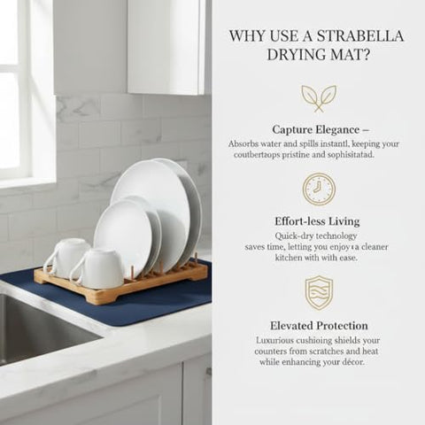 Strabella dish drying mat countertop protection under glassware and utensils.