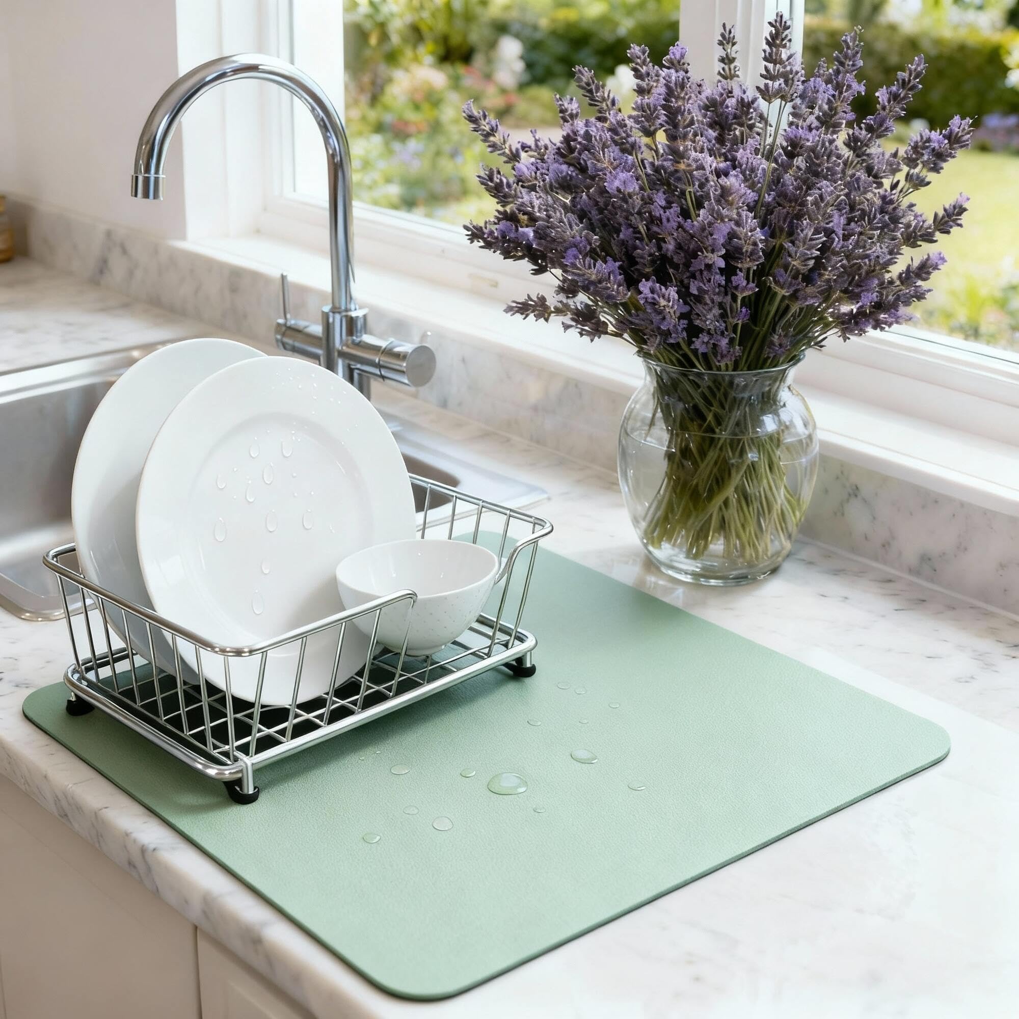 STRABELLA Dish Drying Mat anti-slip backing keeps dishes stable.