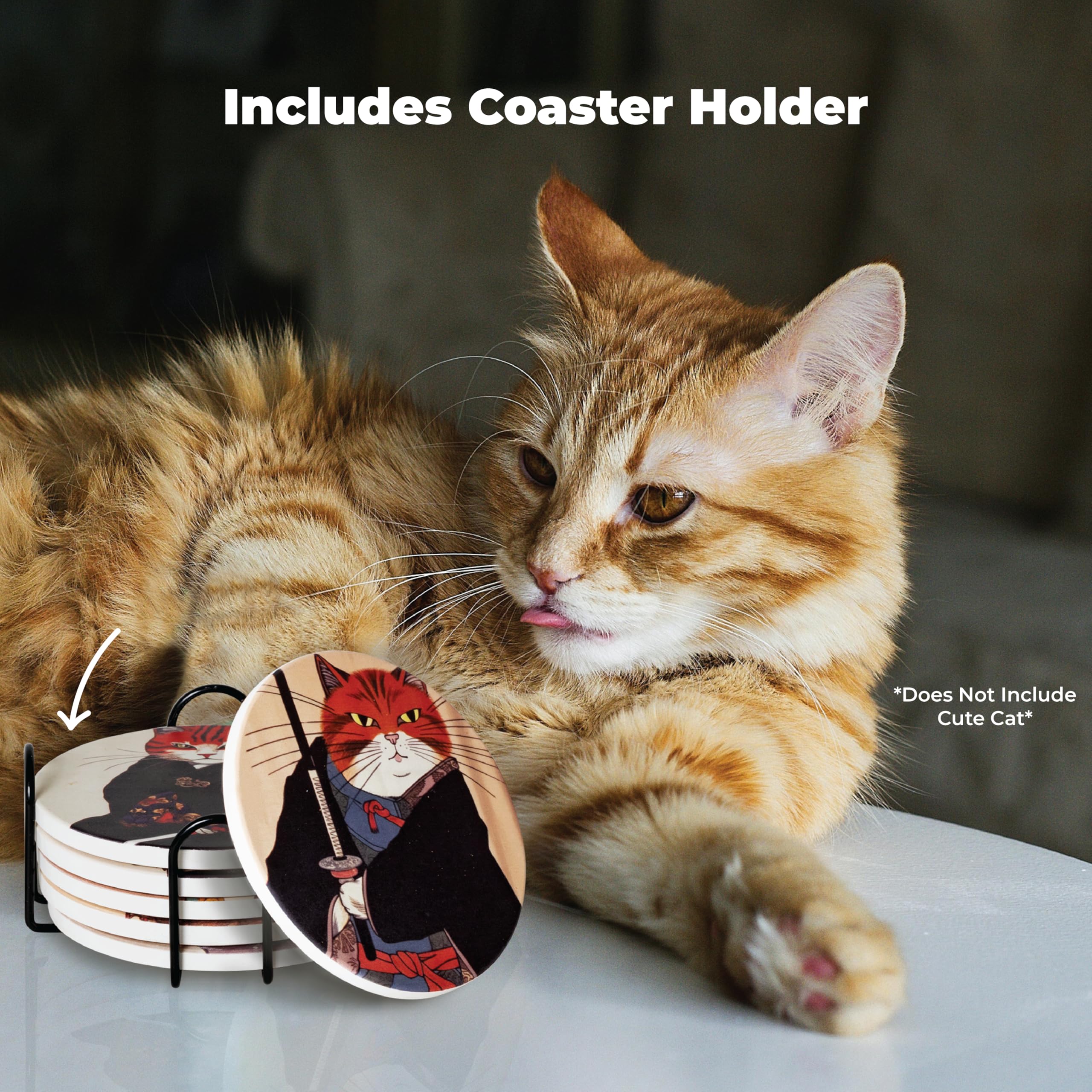 Straight Coastin Colorful ninja cat coasters brighten countertops and desks.