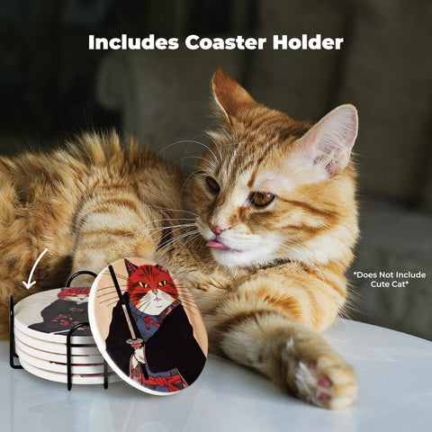 Straight Coastin Colorful ninja cat coasters brighten countertops and desks.