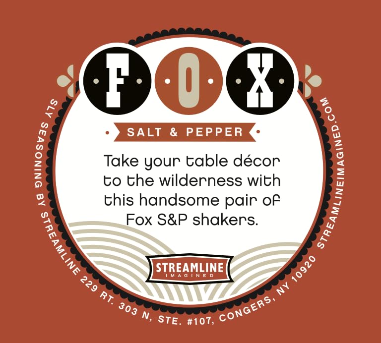 Streamline Imagined Fox salt and pepper shakers resting on a dining table.
