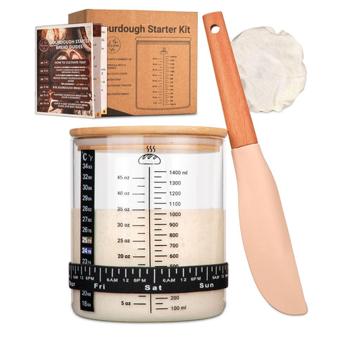 Strirumo Pro sourdough starter jar with 58oz capacity for multiple loaves.