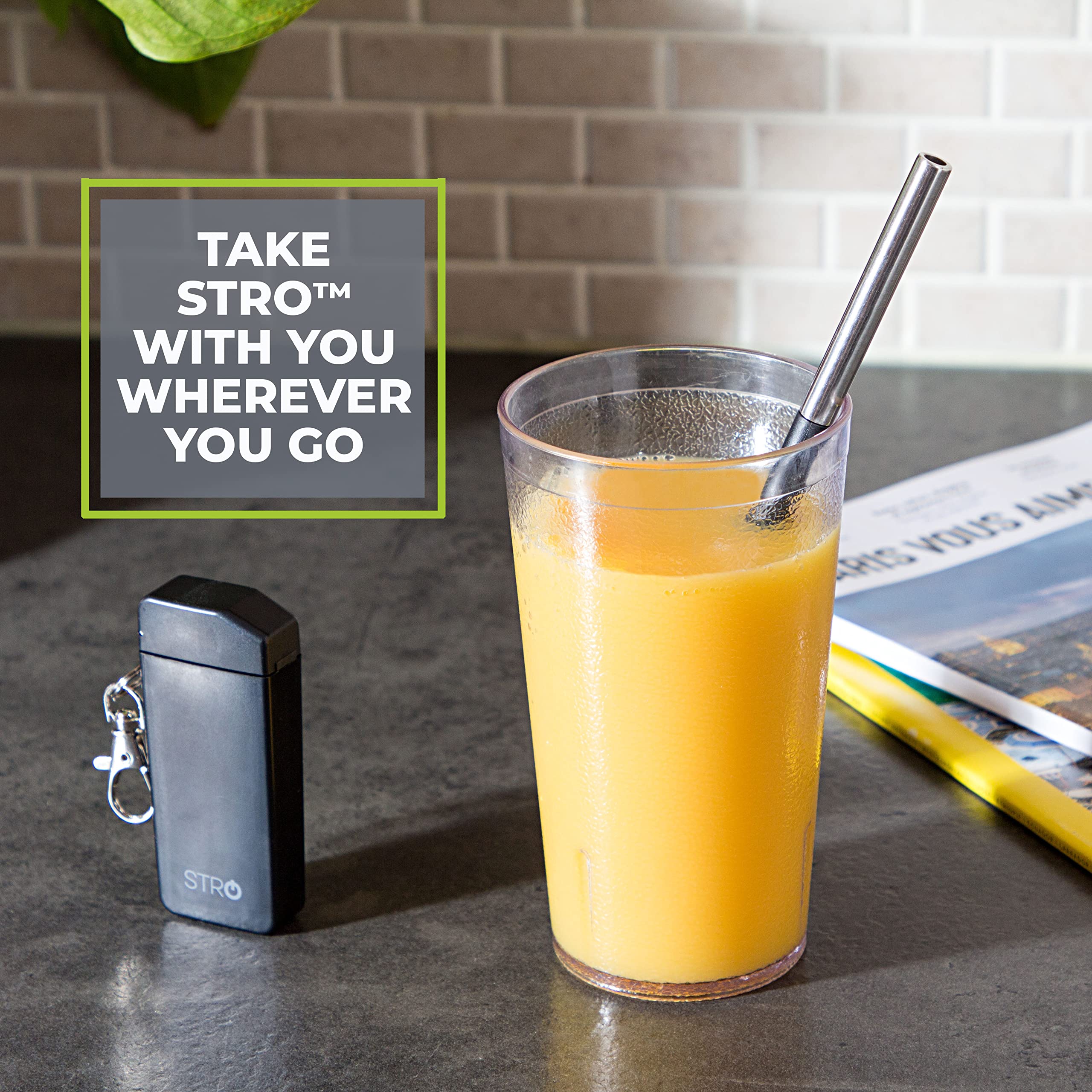 STRO holder with built in brushes for quick on the go cleaning.