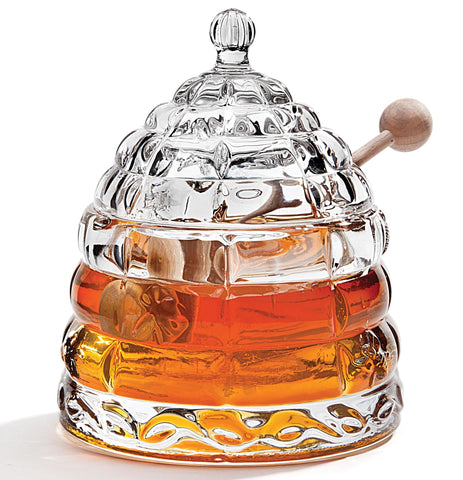 Studio Silversmiths crystal honey jar with dipper for tea time.