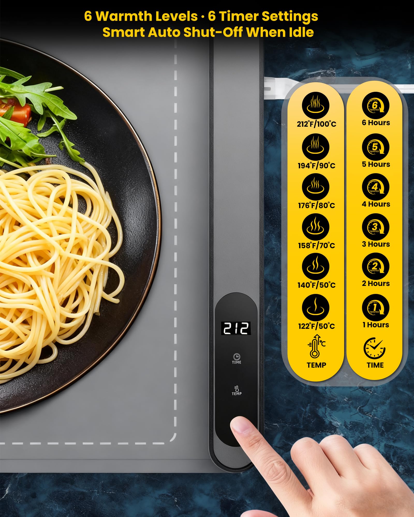 Sturdon 560W power delivers rapid, even full-surface heating.
