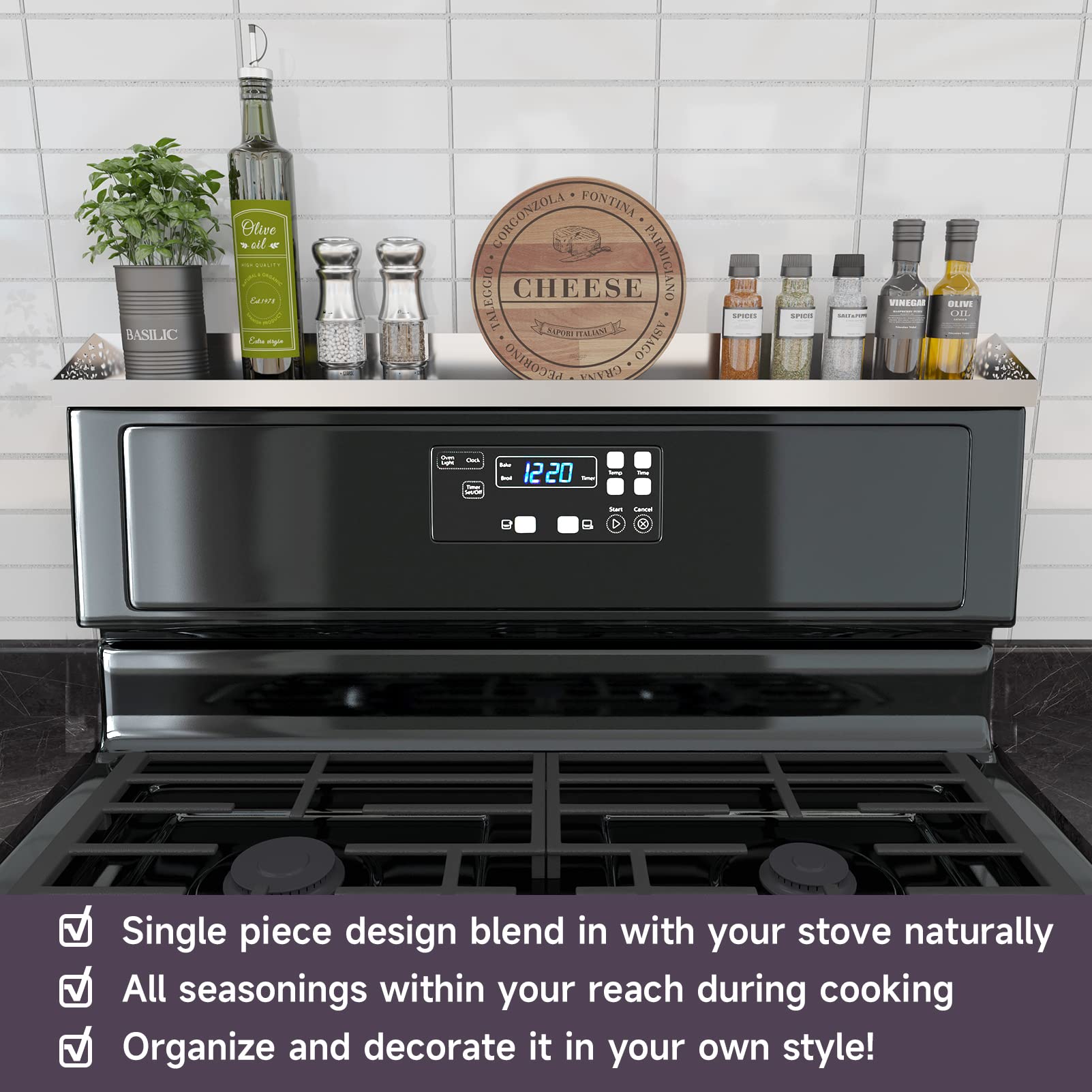STUTOV stainless steel spice rack on stove delivers durable, rust-resistant organization.