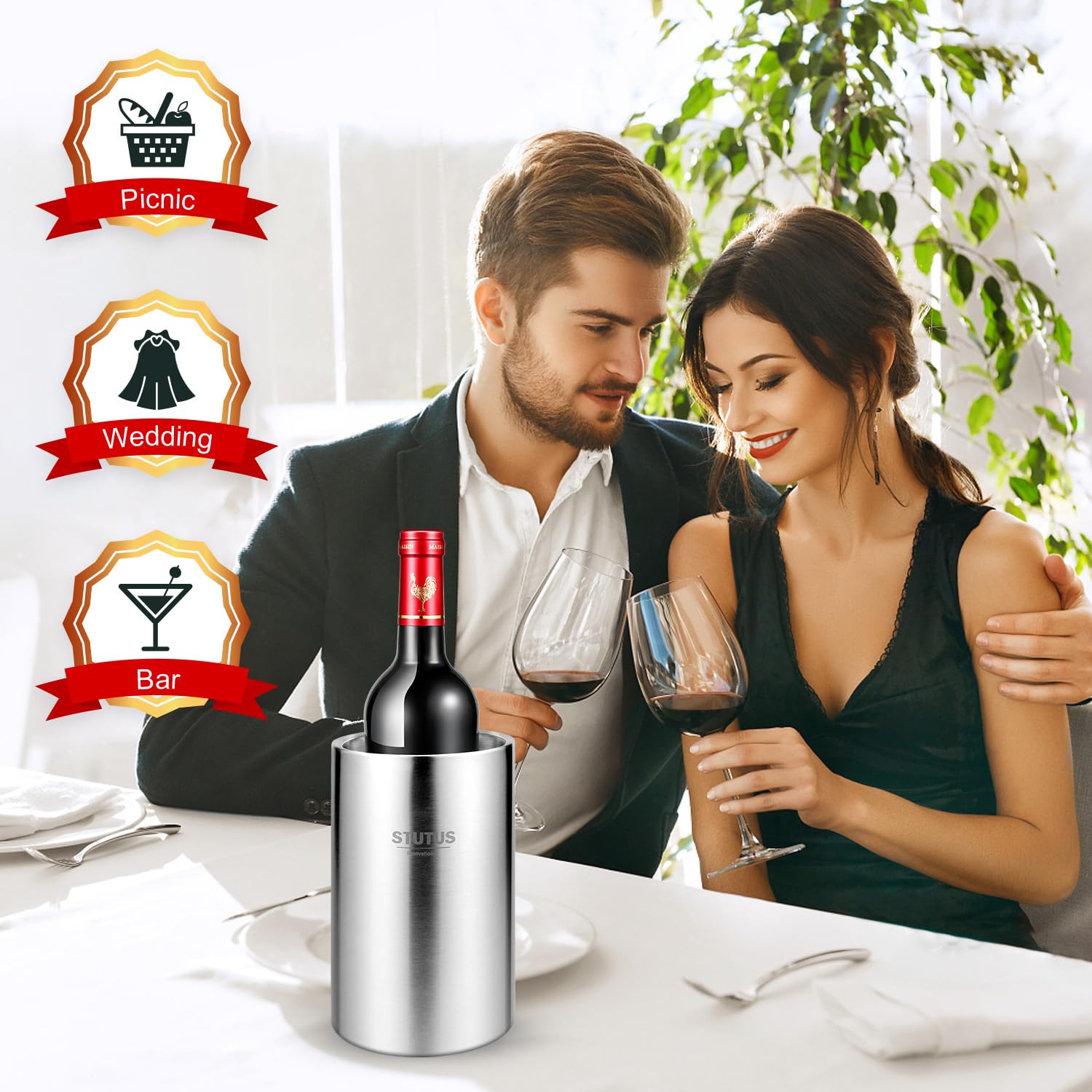 STUTUS Innovations wine chiller bucket elegant tabletop display for gatherings