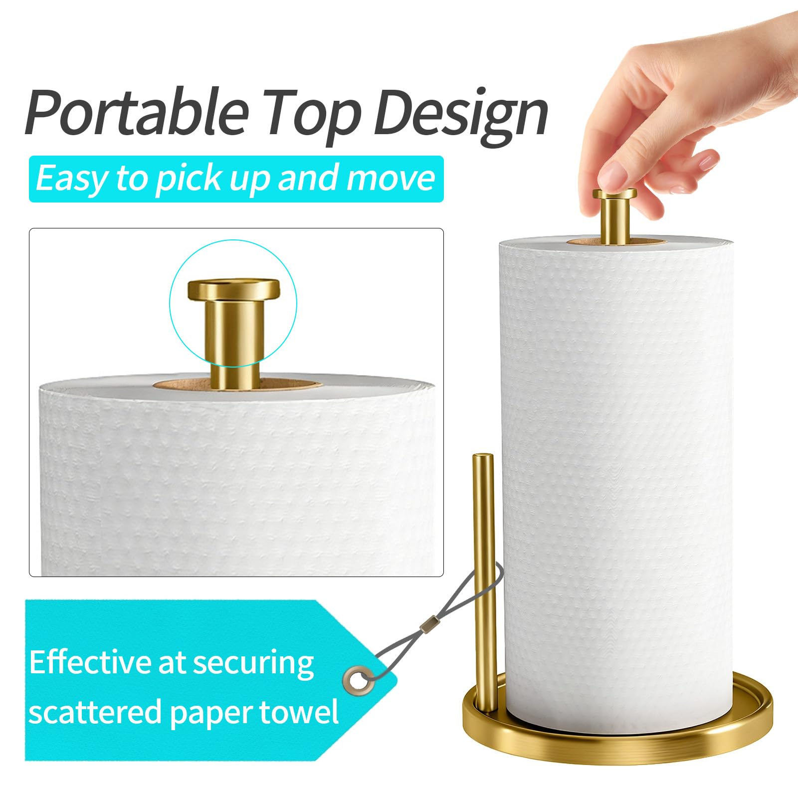 STWWO anti-slip pad stabilizes the holder and protects countertops while tearing towels.
