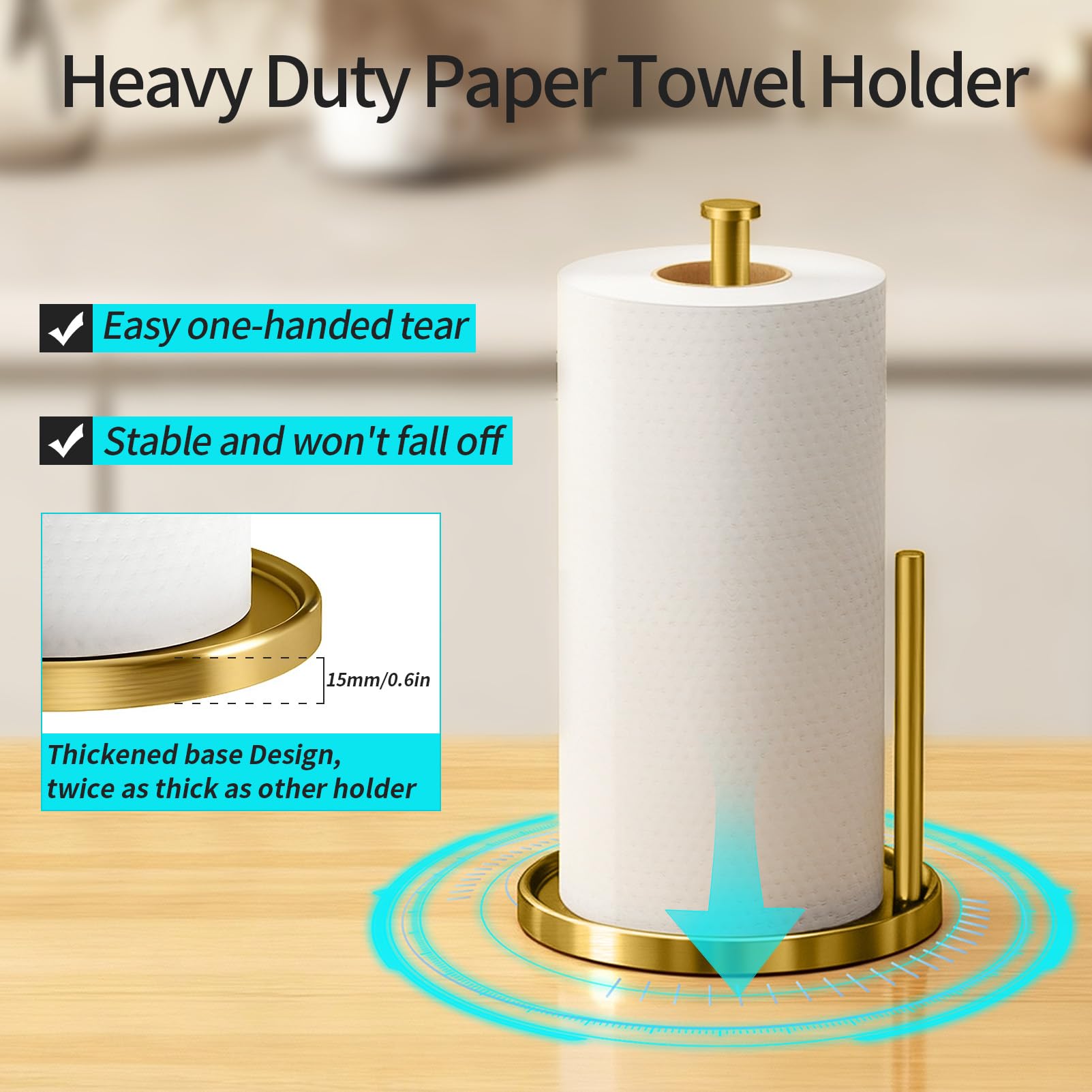 STWWO weighted base keeps the roll steady for one-handed tearing during meal prep.