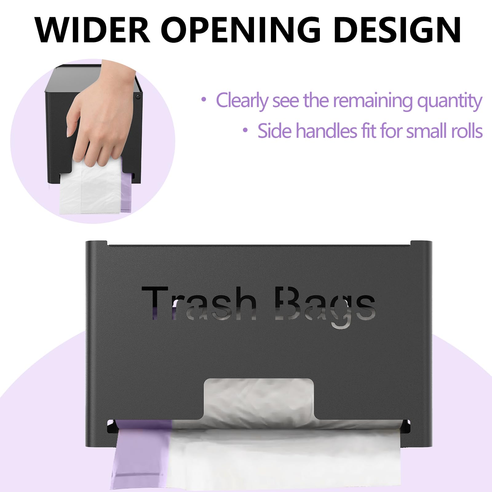 STWWO freestanding trash bag holder placed on countertop