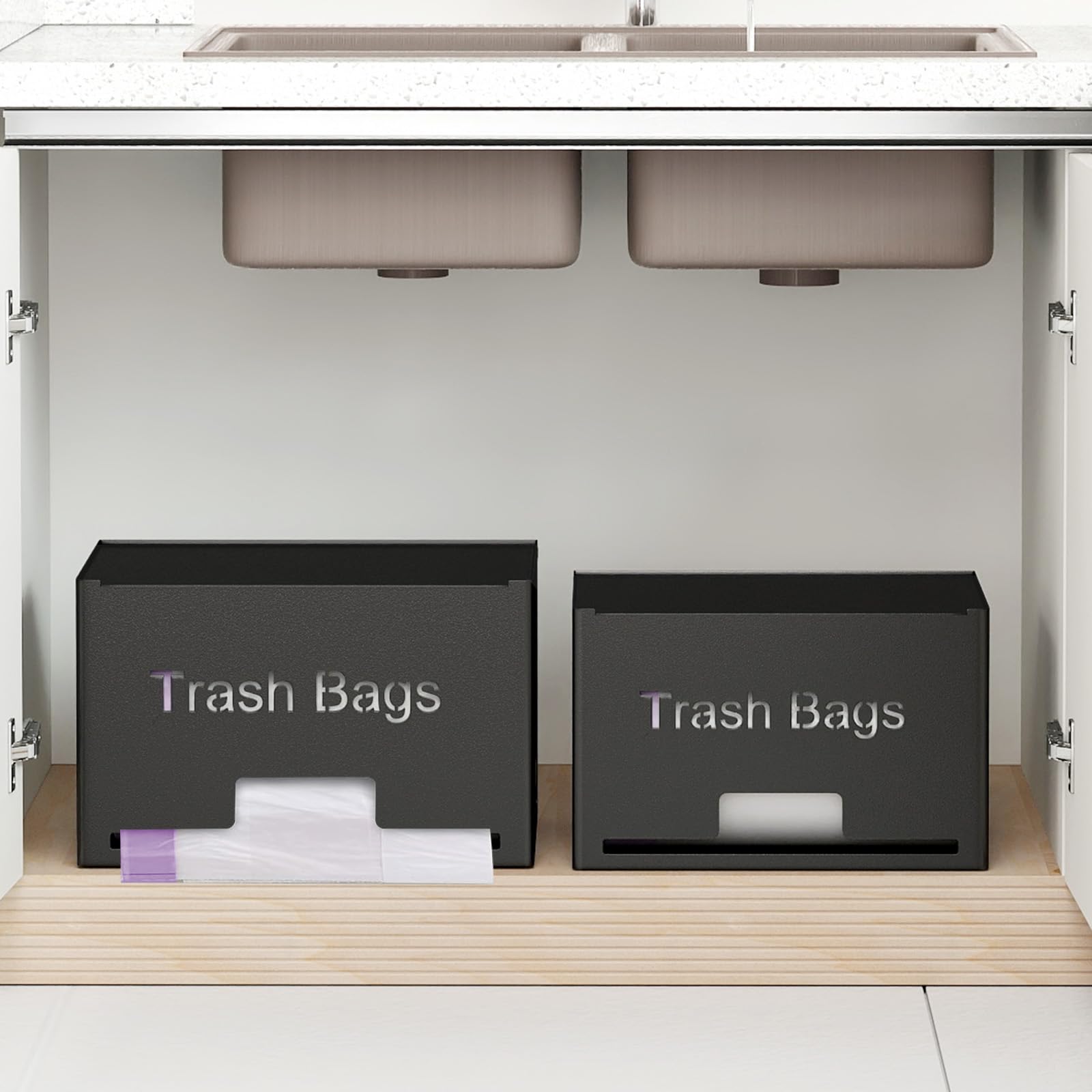 STWWO two-pack trash bag holder set for versatile storage