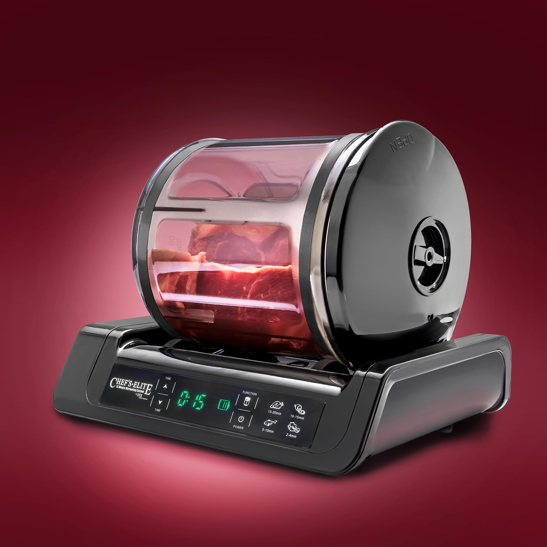 STX International Chef's Elite motorized vacuum base powers even marinades.