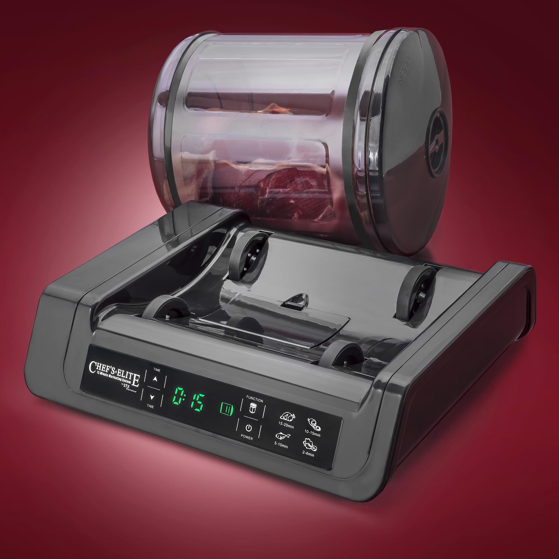 STX International Chef's Elite silicone traction bands secure during marinating.