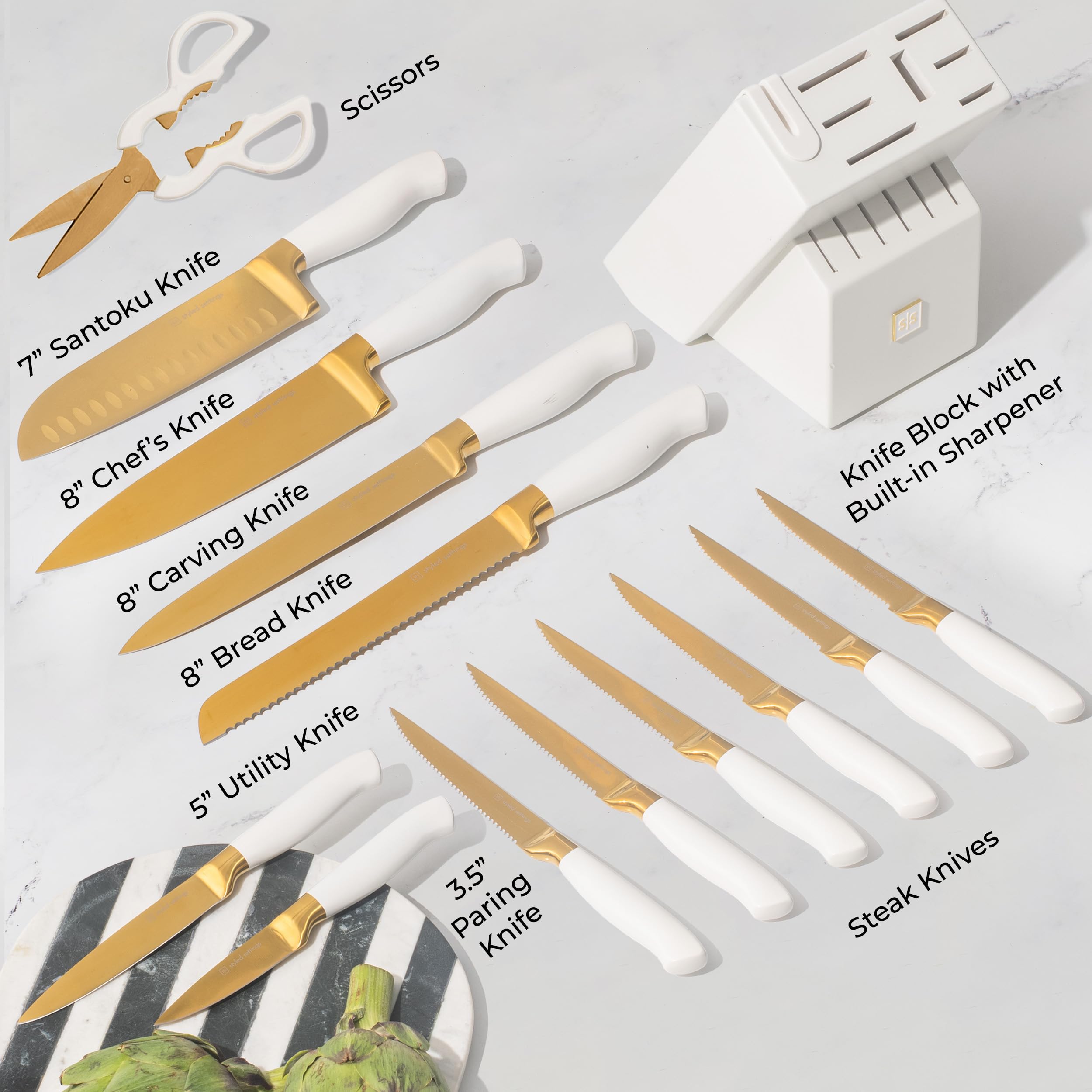 STYLED SETTINGS 14-piece knife set covers all prep needs for the kitchen.