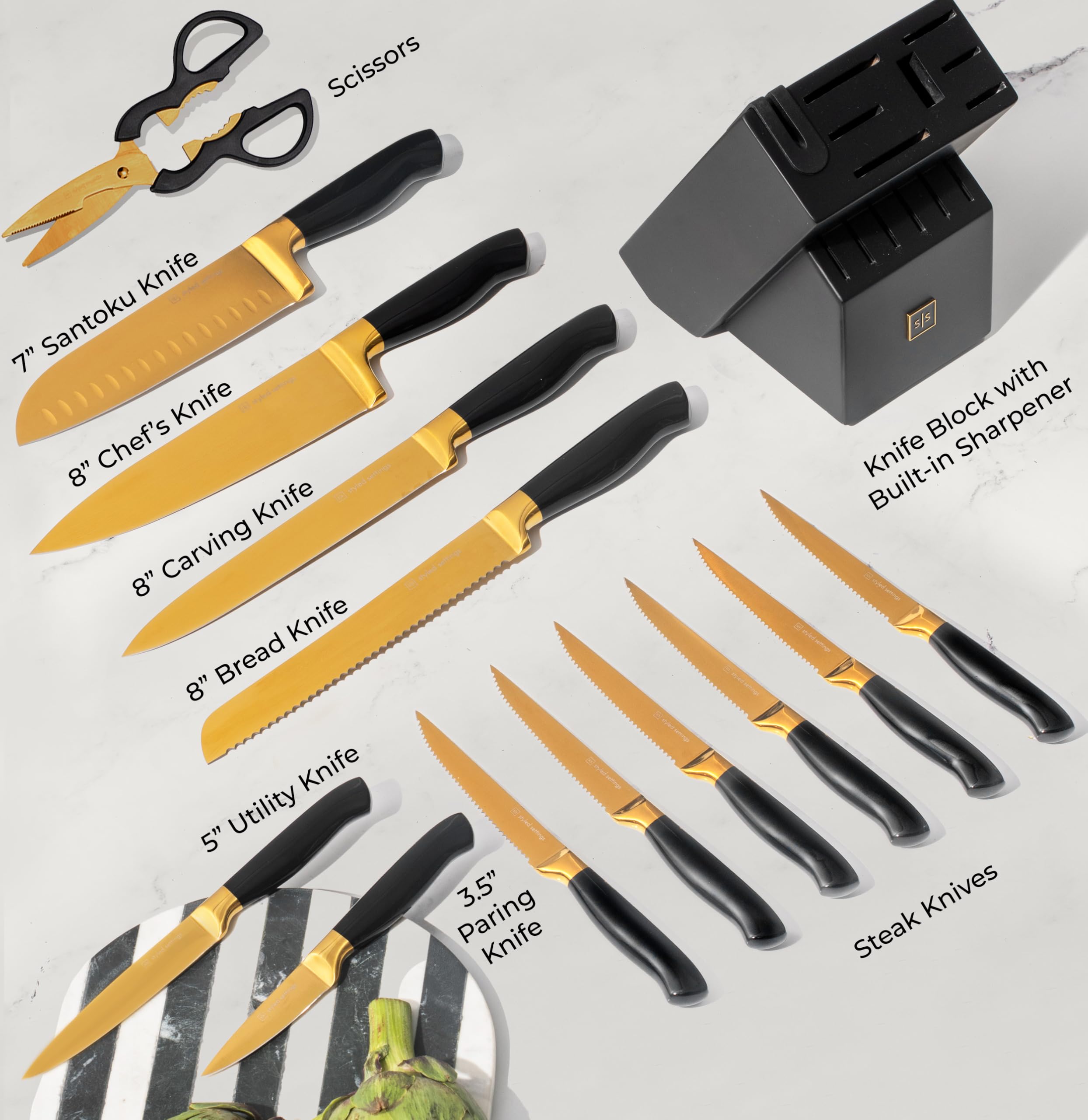 Styled Settings full-tang blades provide robust cutting power