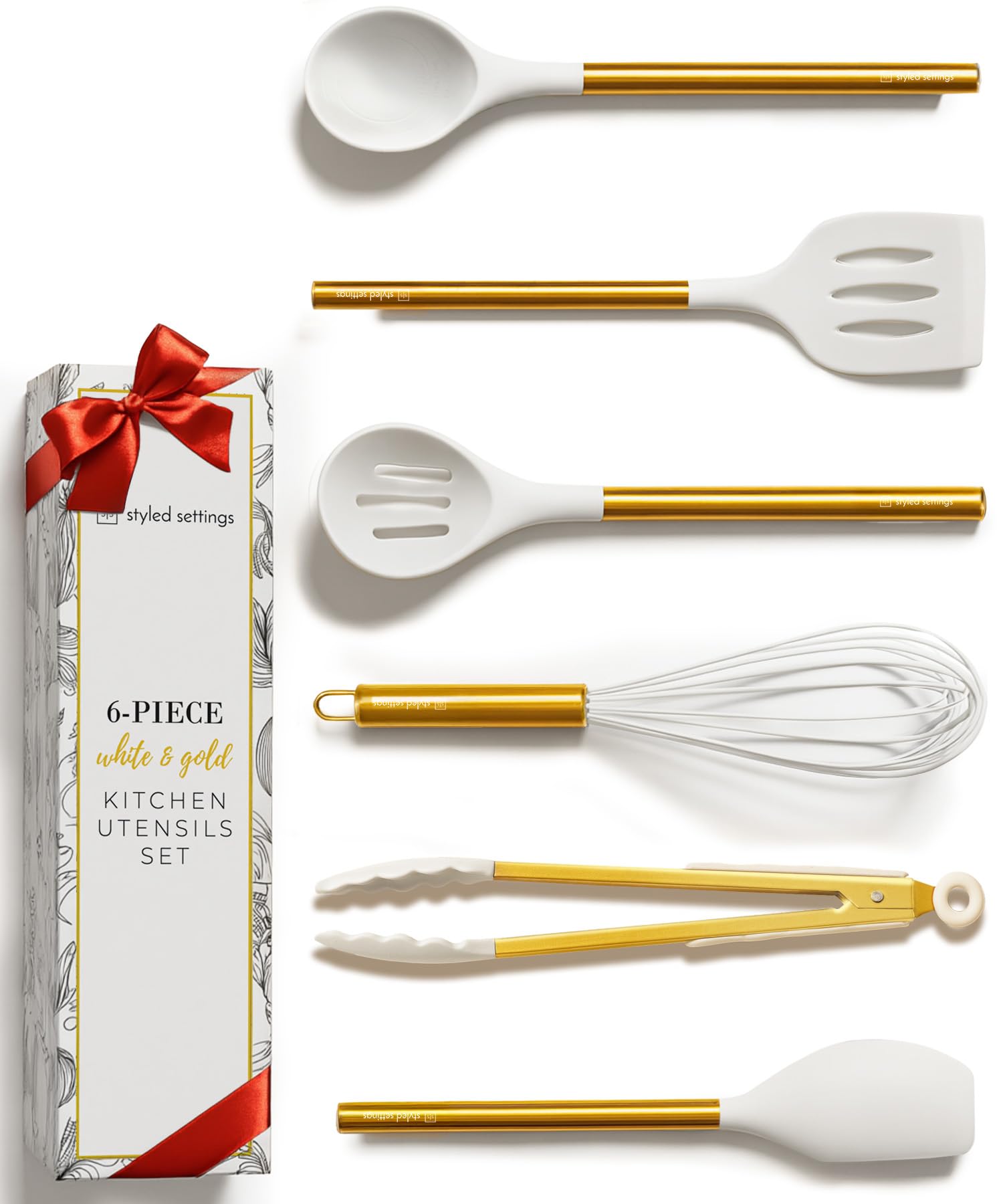 STYLED SETTINGS Gold spatula — gentle on nonstick cookware, perfect for flipping and scraping.