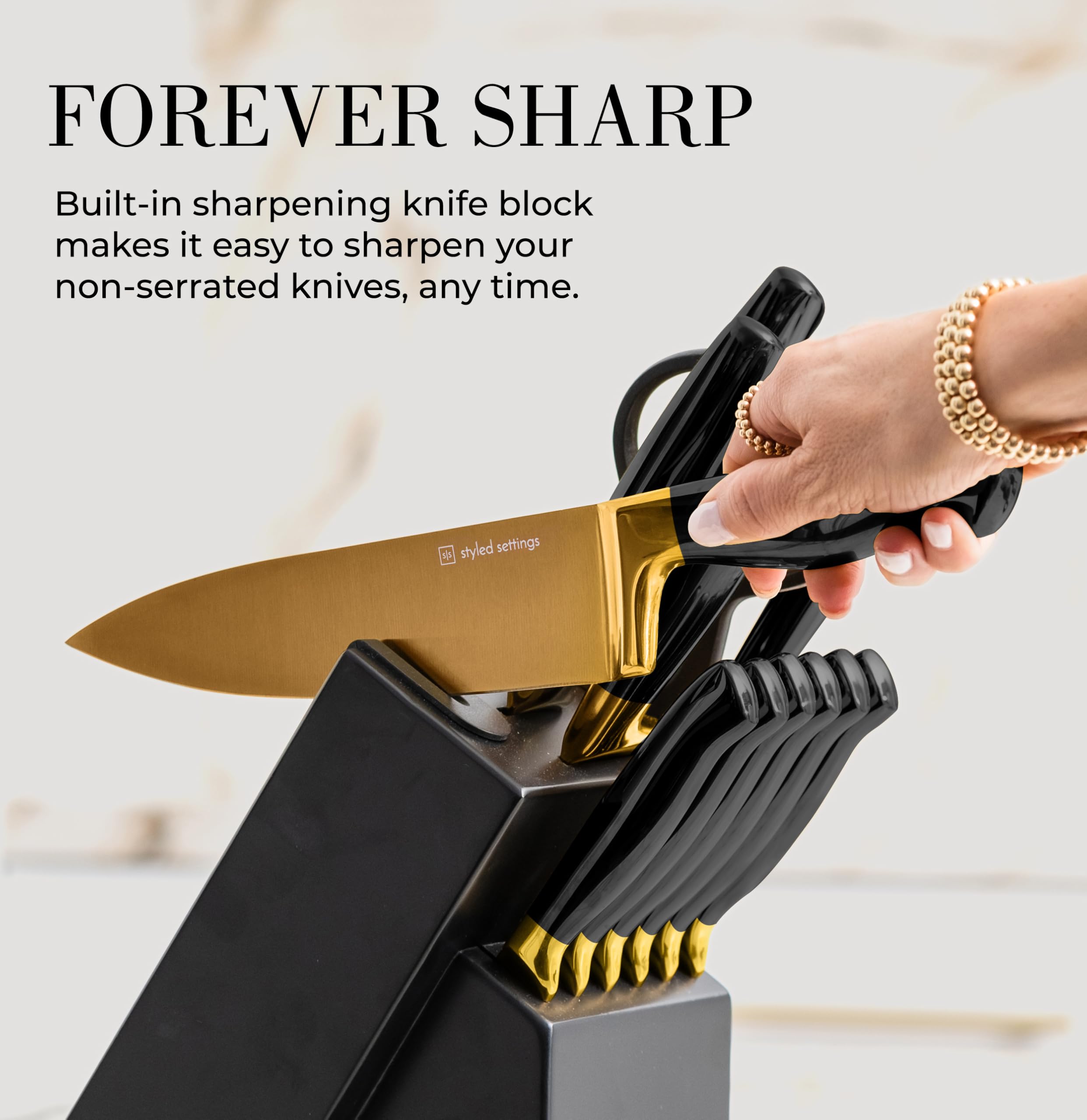 Styled Settings self-sharpening block holds knives neatly