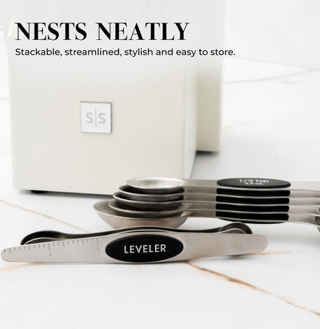 STYLED SETTINGS Stanless Steel measuring spoons presented as a gift idea for cooks.