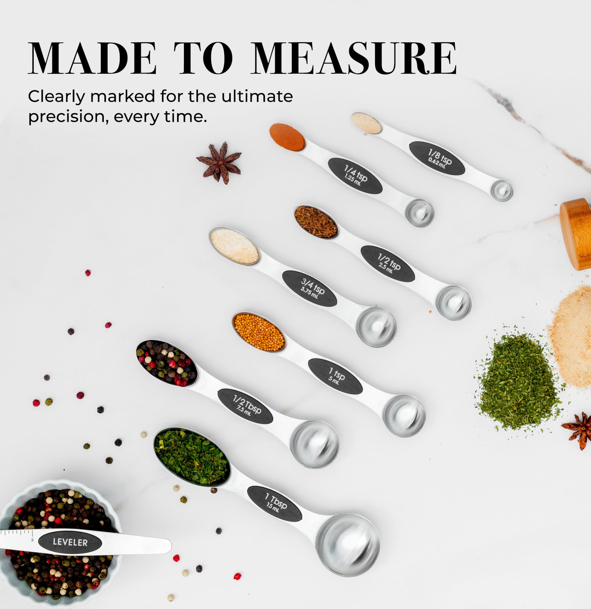 STYLED SETTINGS Stanless Steel spoons with narrow end designed for spice jars.