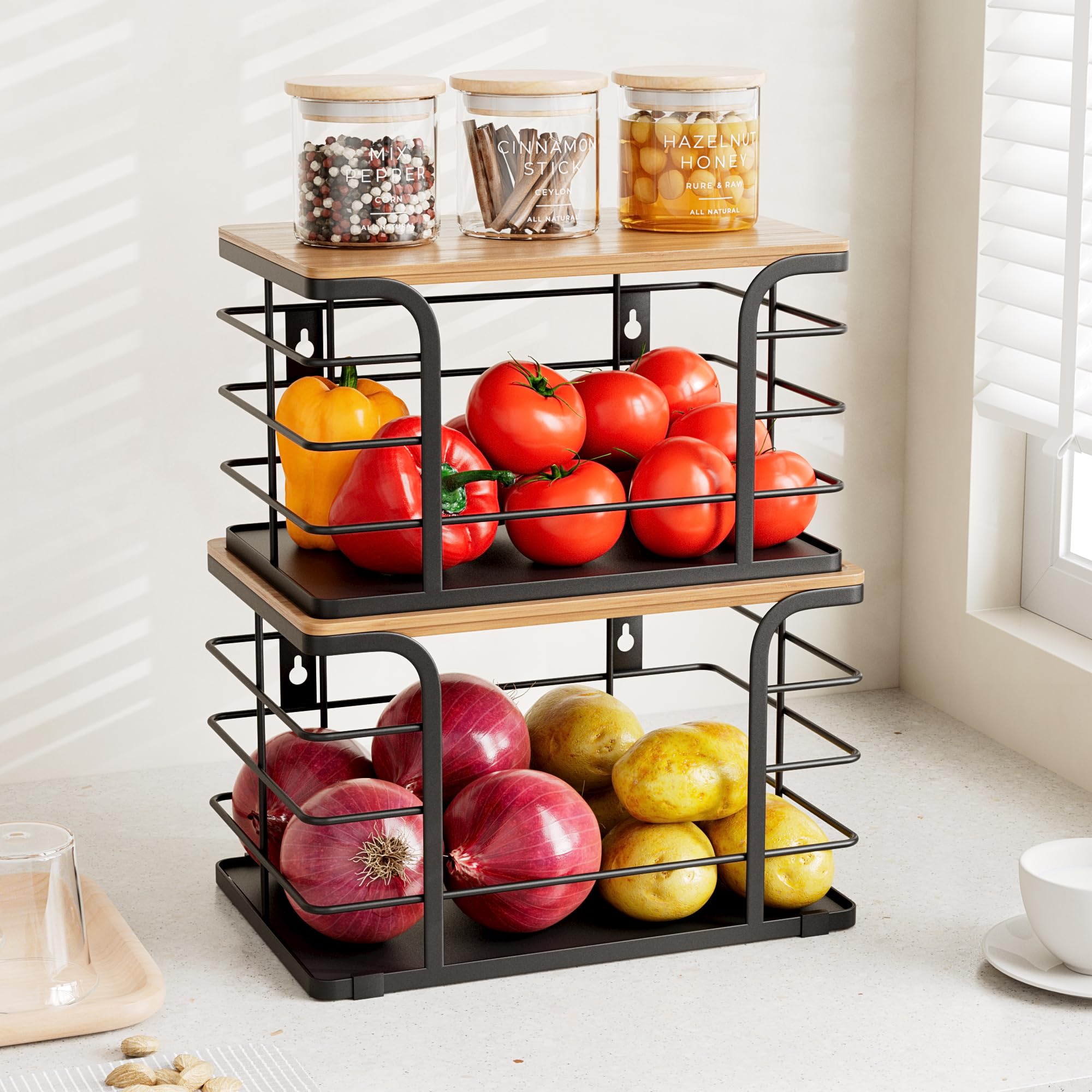 Stylstoreazy bamboo-top pantry bin with natural finish for stylish storage.