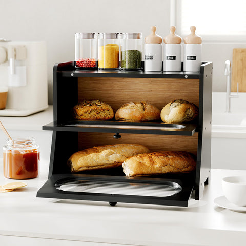 Stylstoreazy bread box with acrylic wave panel side view for quick visibility