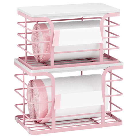 Stylstoreazy trash bag dispenser large with bamboo top keeps bags organized on the countertop.