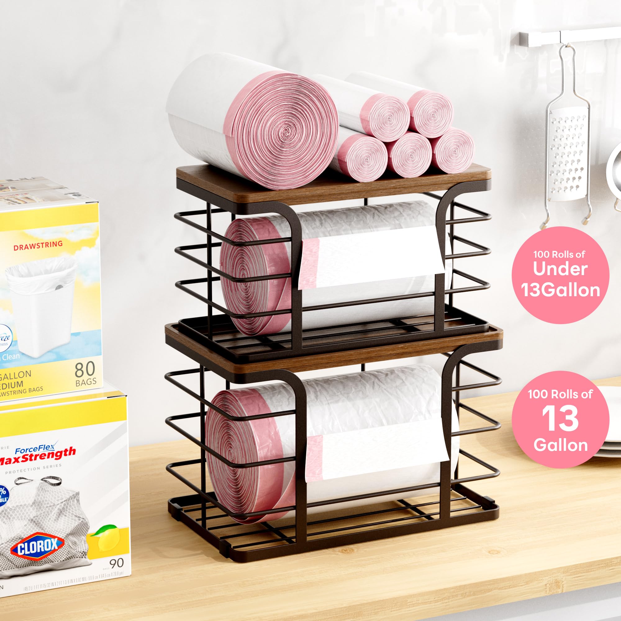 Stylstoreazy small bamboo-top dispenser ideal for compact pantry storage.