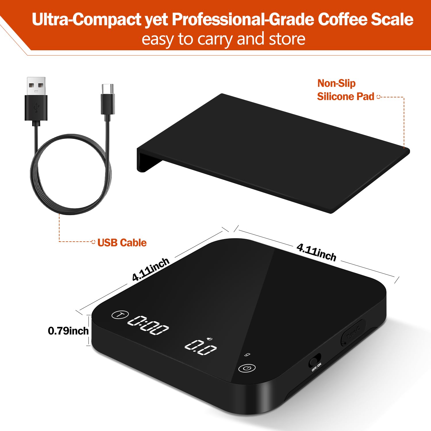 Styuanmmy Mini Coffee Scale with Timer silicone pad detail highlights heat protection during brewing