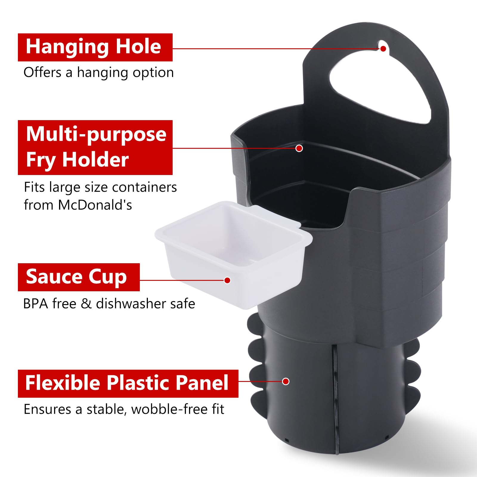 SUADEN secure-fit base prevents wobble for safer driving snacking