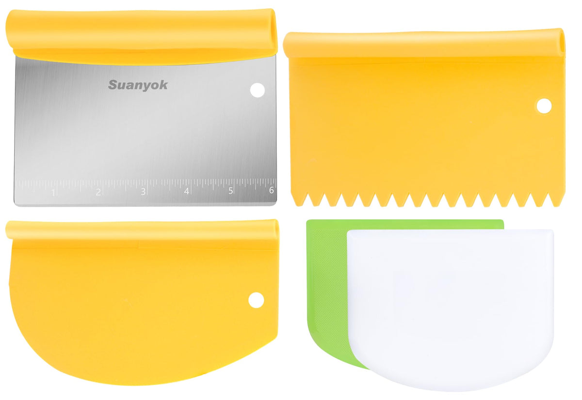 Suanyok bench scraper with stainless edge and measuring marks for precise cuts.