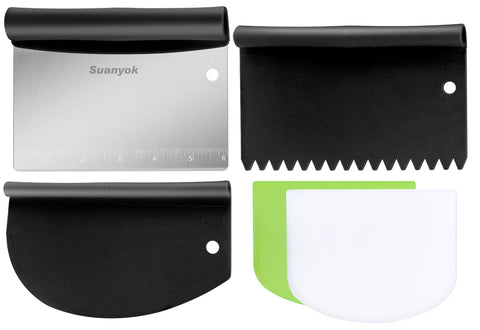 Suanyok stainless steel bench scraper with measuring marks for precise portions.