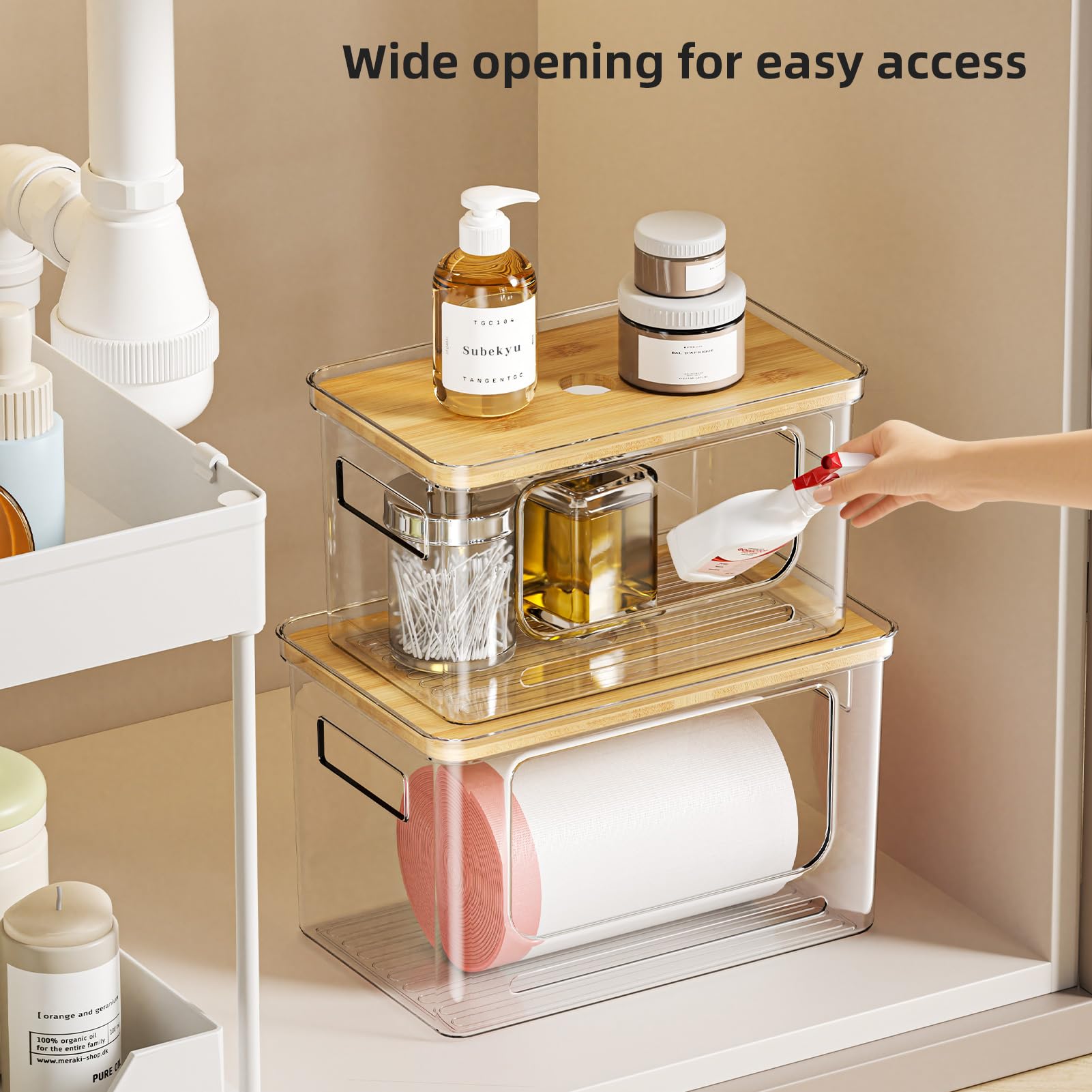 SUBEKYU bamboo lid doubles as space-saving shelf for daily essentials