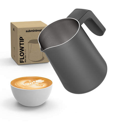 Subminimal FlowTip Milk Jug with spout-design for precise latte art pouring.