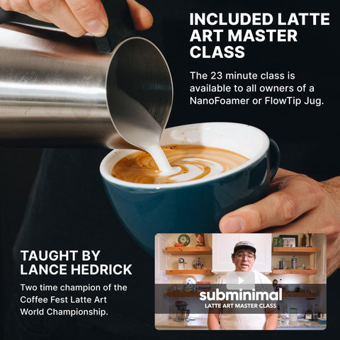 Subminimal FlowTip Milk Jug teflon coating for durable, easy frothing.