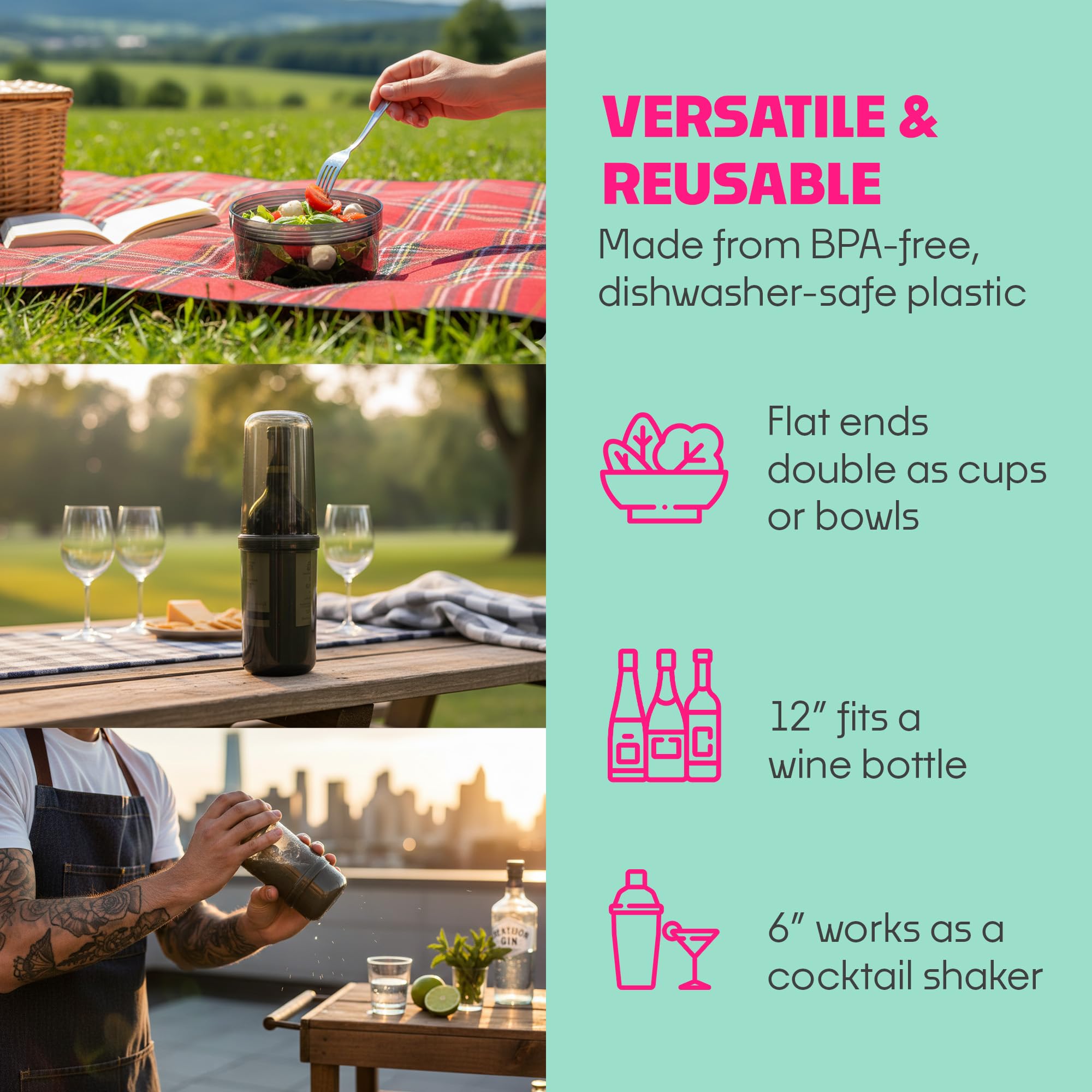 SubSafe flat ends double as cups or bowls for versatile serving on the go.