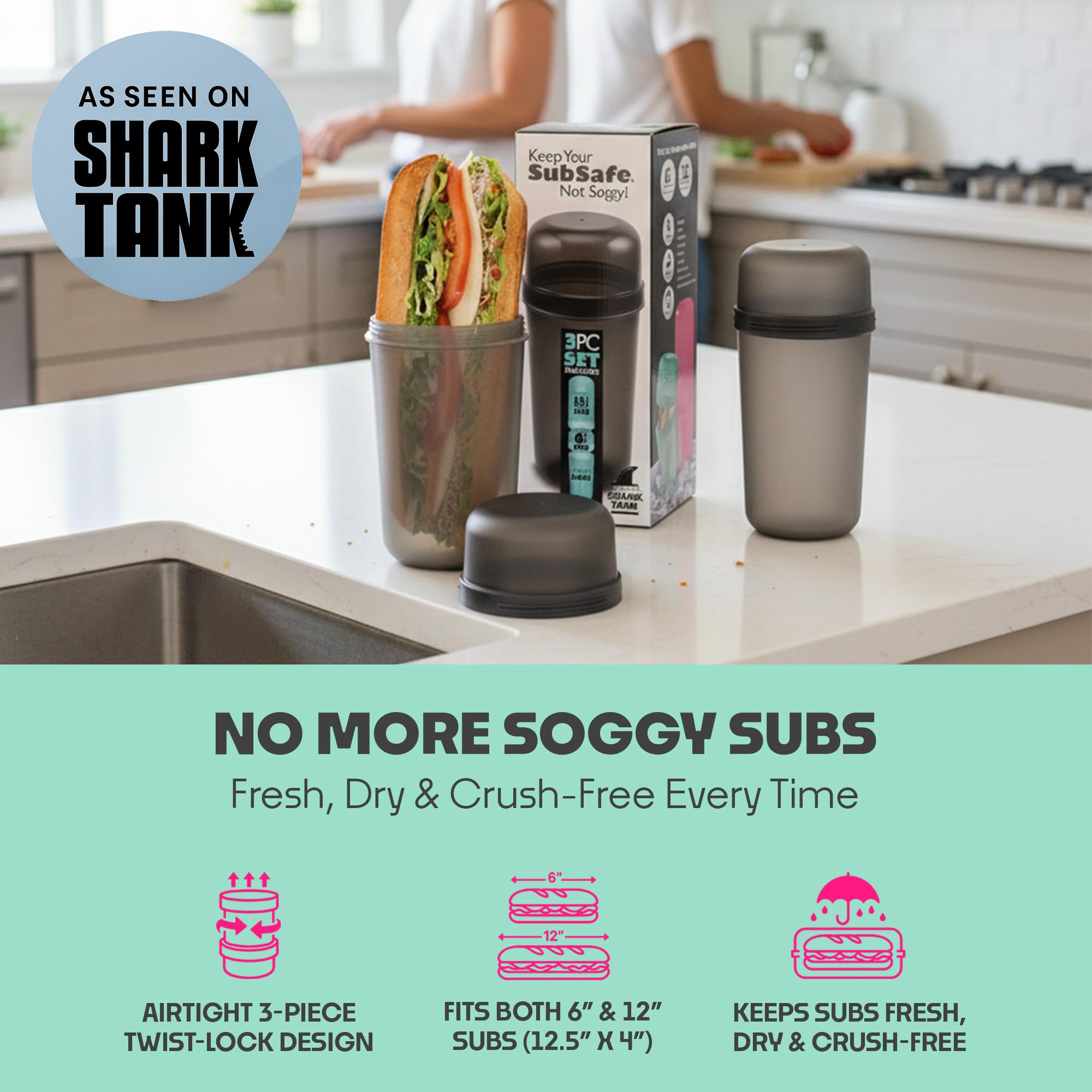 SubSafe waterproof container floats on water to protect your sandwich at the beach.
