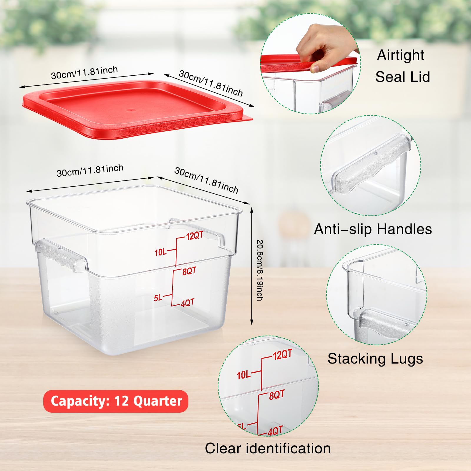 Suclain square container with red lids ensuring dust protection and easy sealing