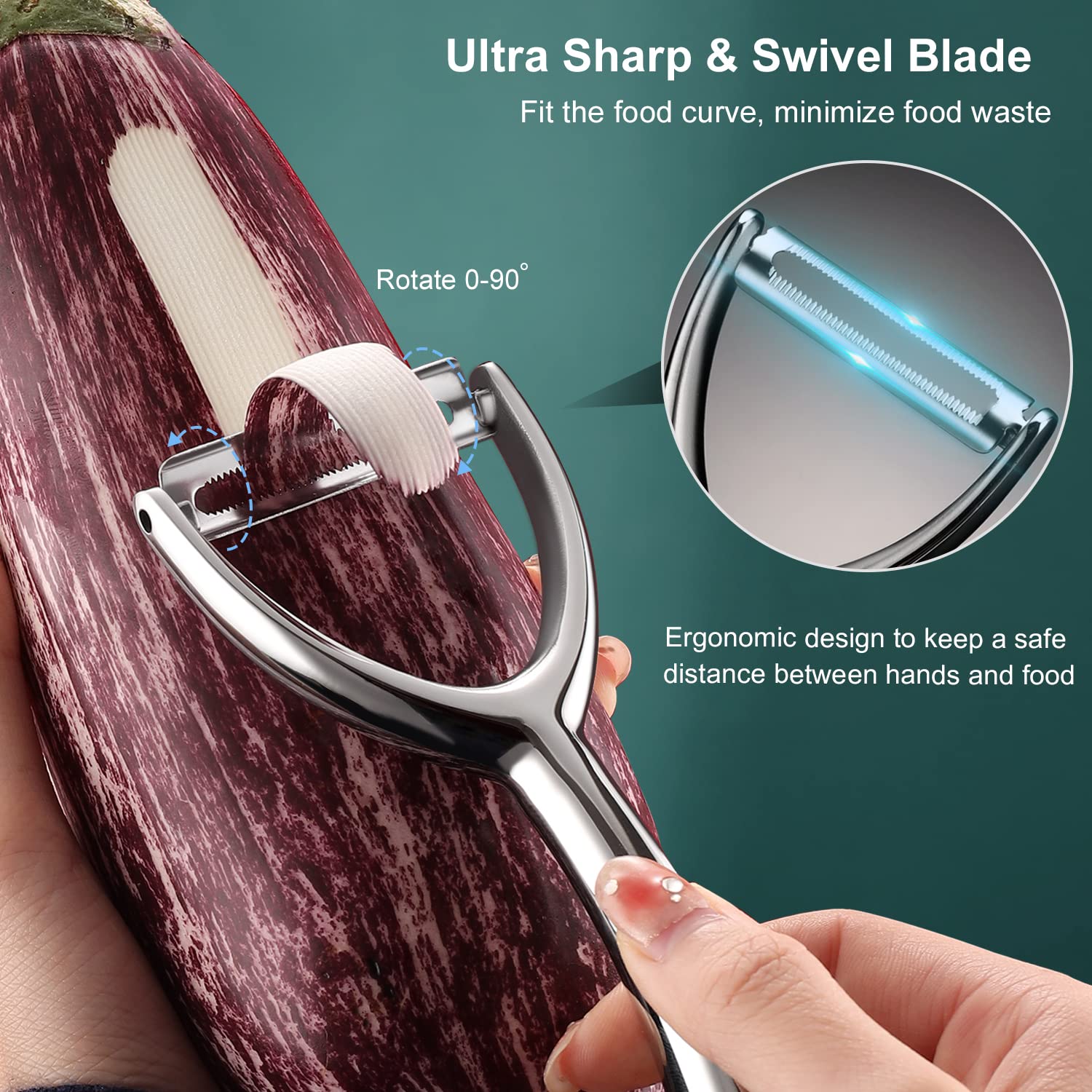 SUCCFLY ergonomic handle improves grip for comfortable, efficient peeling.