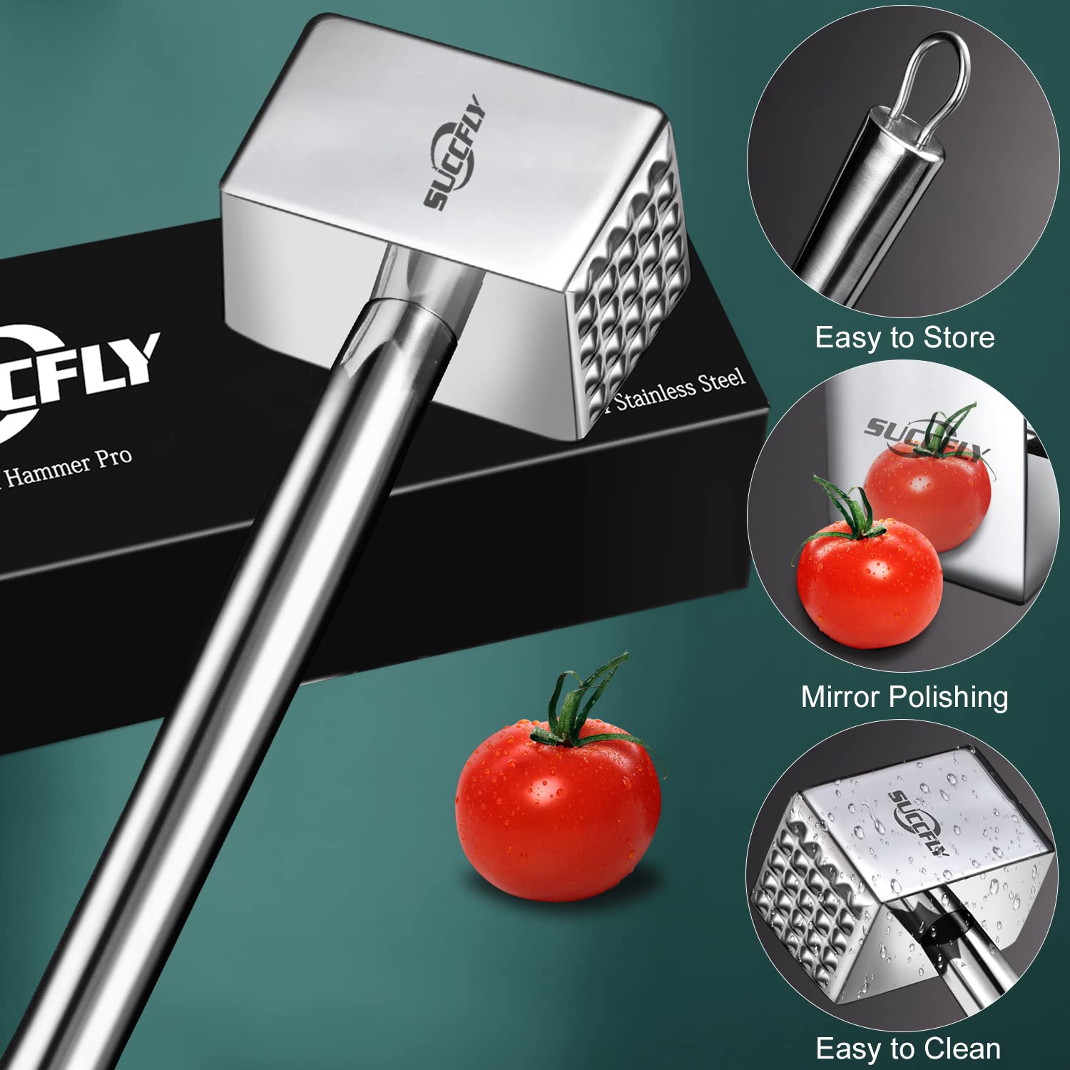 SUCCFLY tenderizer ready for dishwasher-safe cleanup after meal prep