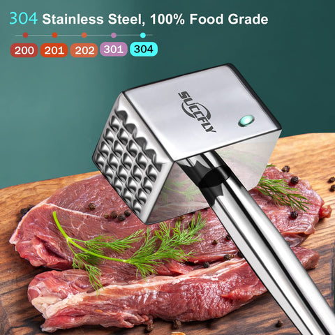 SUCCFLY textured-side tenderizer used to loosen meat fibers for juicier results