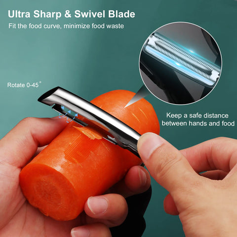 SUCCFLY swivel blade hugs curves for thin, even peels.