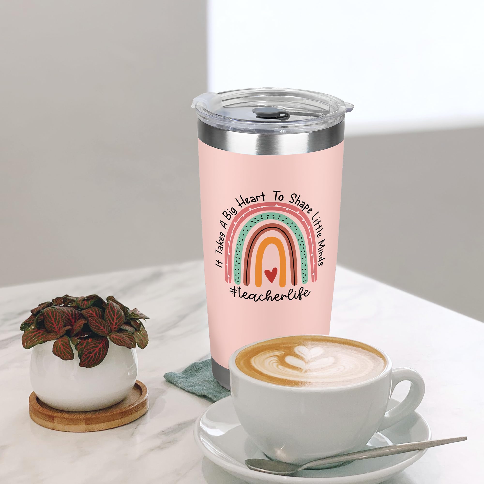 Suchagift teacher tumbler keeps beverages hot or cold longer.